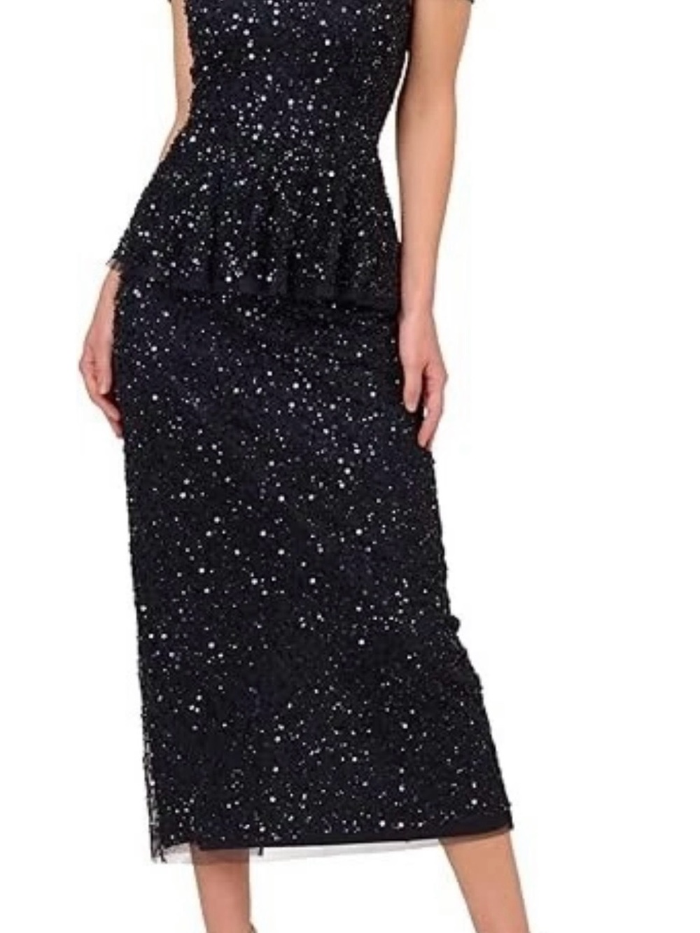 NWT Adrianna Papell Black Sequin Peplum Midi Dress Navy size 4